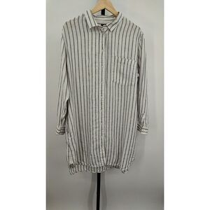 Quince Cream and Black Striped Button-Up Shirt Dress